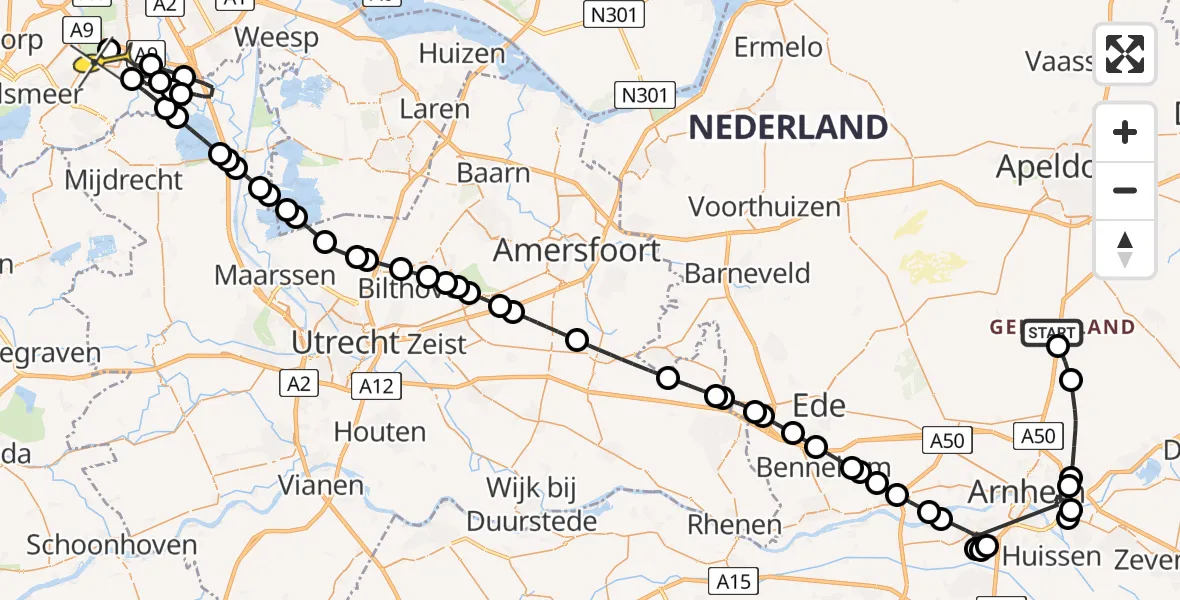 Routekaart van de vlucht: Politiehelikopter naar Amstelveen, Oude Arnhemseweg