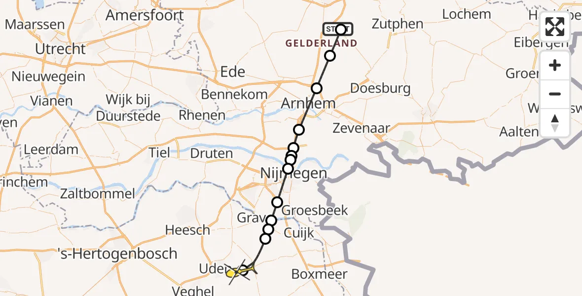 Routekaart van de vlucht: Lifeliner 3 naar Vliegbasis Volkel, Lage Bergweg