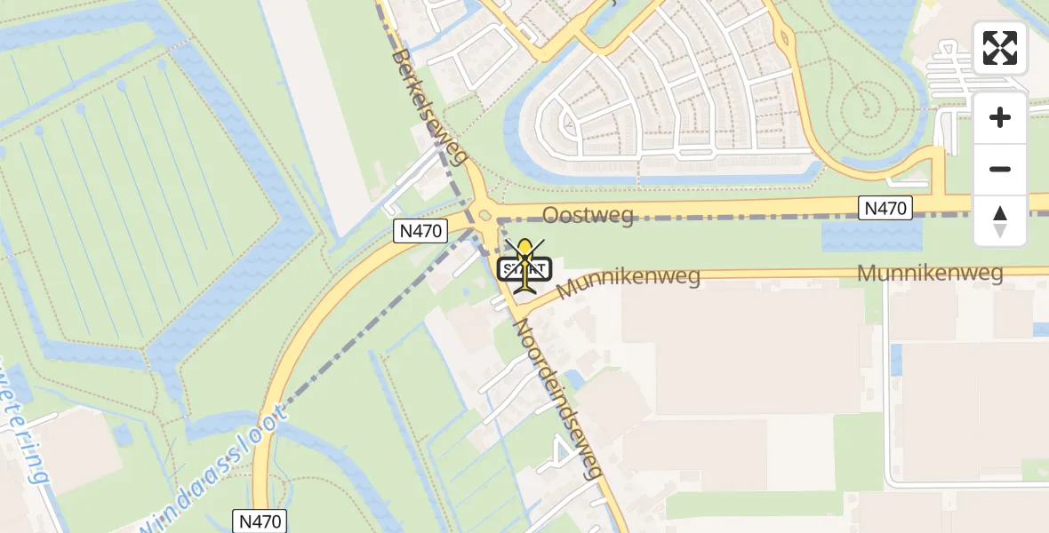 Routekaart van de vlucht: Lifeliner 1 naar Berkel en Rodenrijs, Noordeindseweg