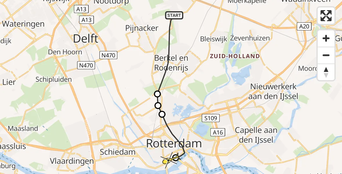 Routekaart van de vlucht: Lifeliner 1 naar Erasmus MC, Barmweg