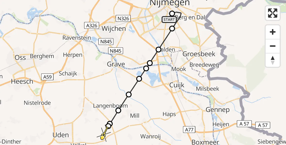 Routekaart van de vlucht: Lifeliner 3 naar Volkel, Heyendaalseweg