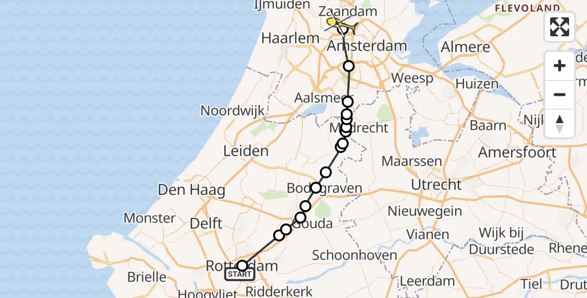 Routekaart van de vlucht: Lifeliner 1 naar Amsterdam Heliport, Nieuwe Binnenweg