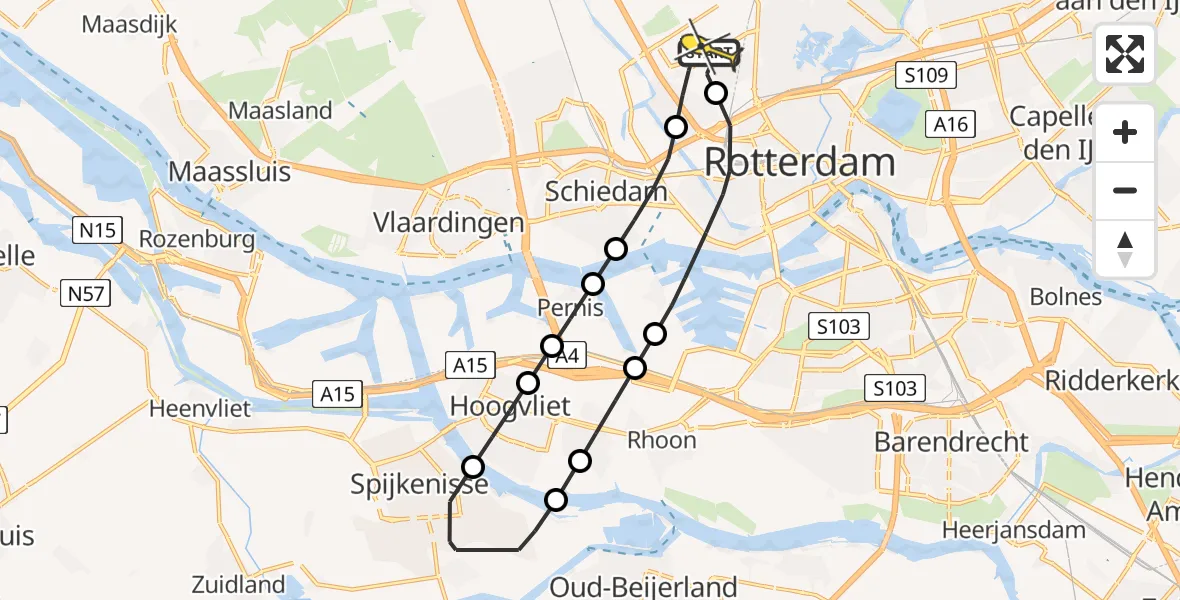 Routekaart van de vlucht: Lifeliner 2 naar Rotterdam The Hague Airport, Zestienhovensekade