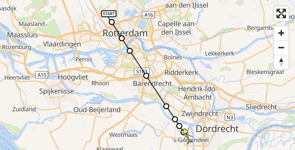 Routekaart van de vlucht: Lifeliner 2 naar 's-Gravendeel, Hertenheuvel