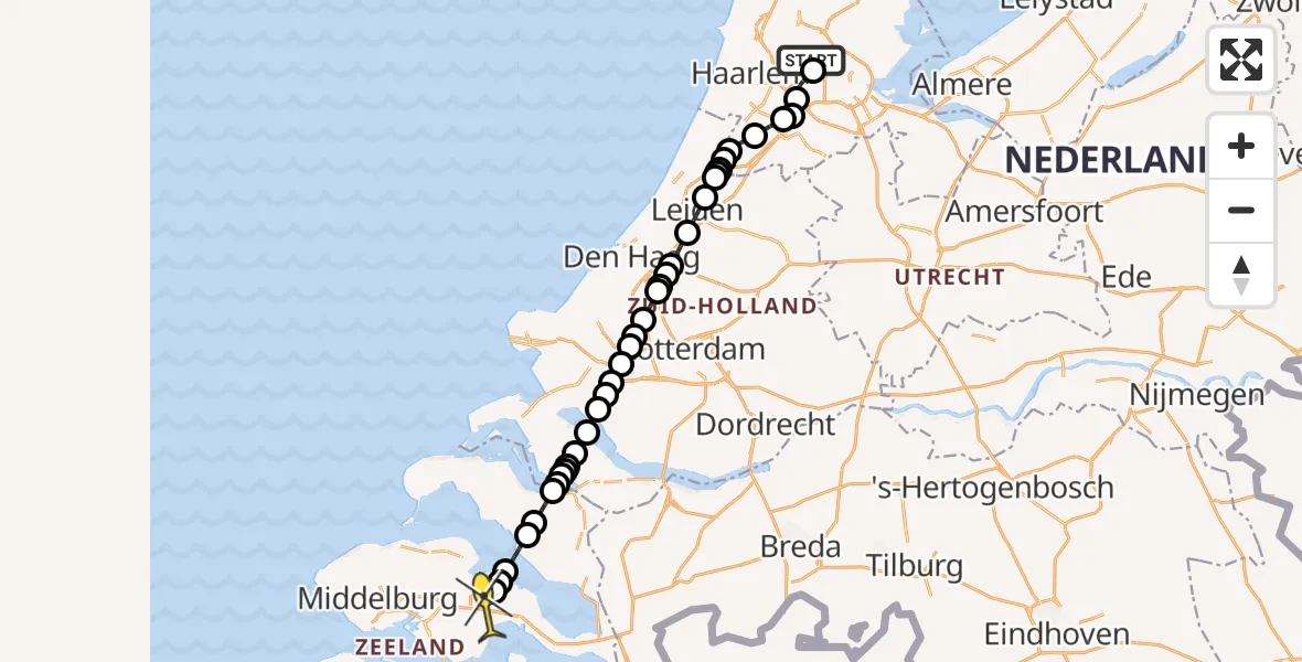 Routekaart van de vlucht: Lifeliner 1 naar Goes, Westhavenweg