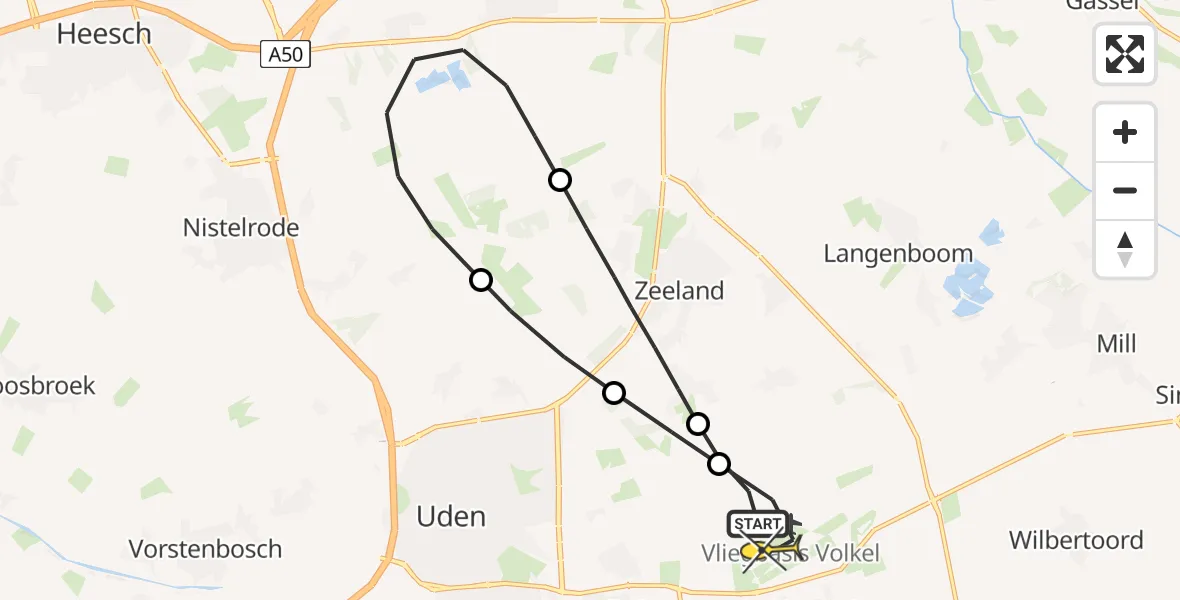 Routekaart van de vlucht: Lifeliner 3 naar Vliegbasis Volkel, De Bunders