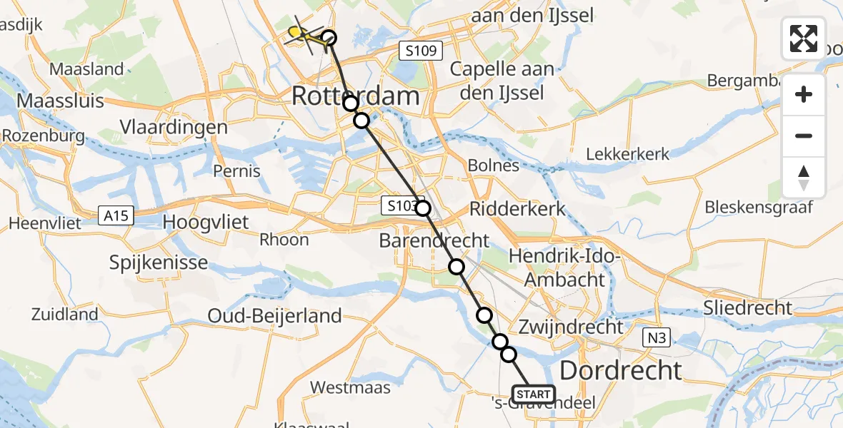 Routekaart van de vlucht: Lifeliner 2 naar Rotterdam The Hague Airport, Molendijk
