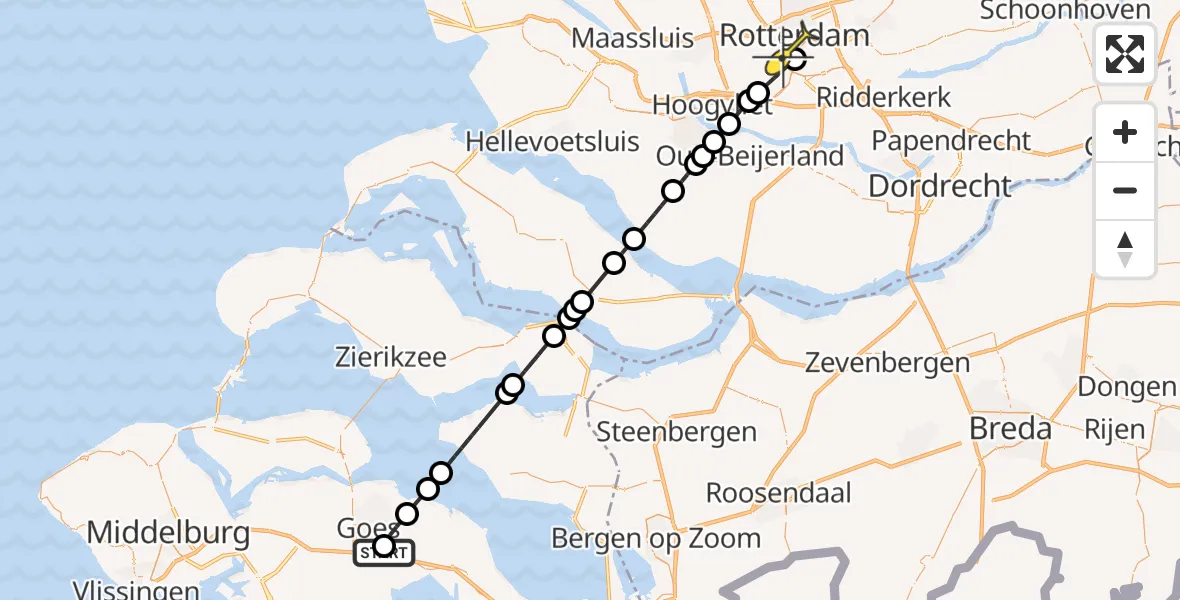 Routekaart van de vlucht: Lifeliner 1 naar Erasmus MC, Kapelseweg