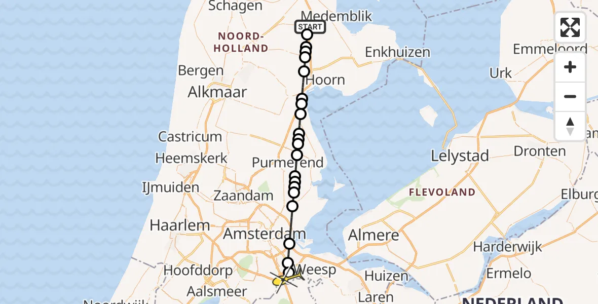 Routekaart van de vlucht: Lifeliner 2 naar Academisch Medisch Centrum (AMC), Noordeinde