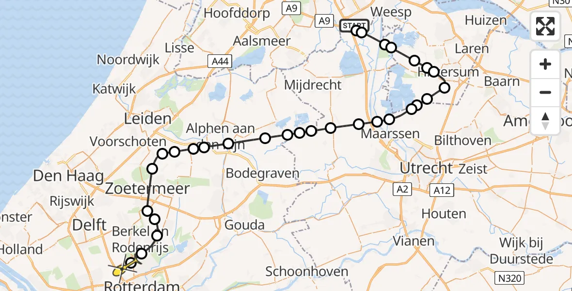 Routekaart van de vlucht: Lifeliner 2 naar Rotterdam The Hague Airport, Holendrechterweg