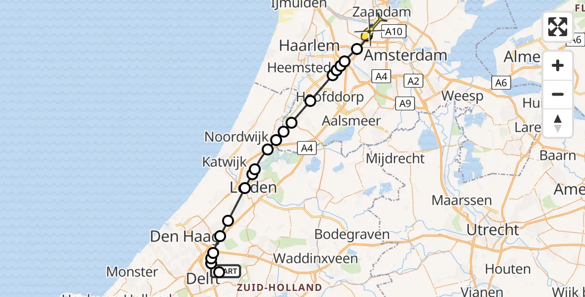 Routekaart van de vlucht: Lifeliner 1 naar Amsterdam Heliport, Vrederustlaan
