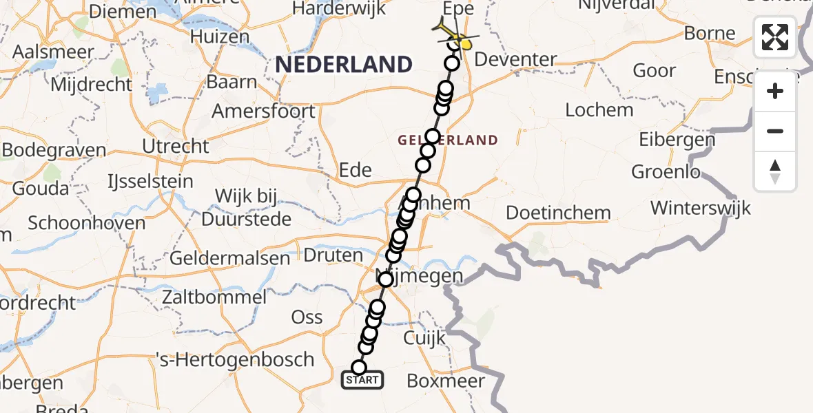 Routekaart van de vlucht: Lifeliner 3 naar Vaassen, Heggerweg