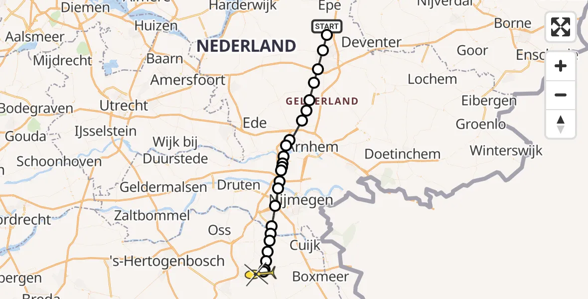 Routekaart van de vlucht: Lifeliner 3 naar Vliegbasis Volkel, Zichtstede