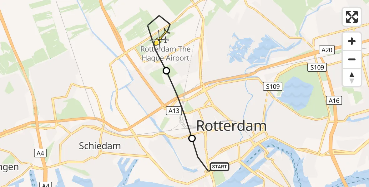 Routekaart van de vlucht: Lifeliner 2 naar Rotterdam The Hague Airport, Volmarijnstraat
