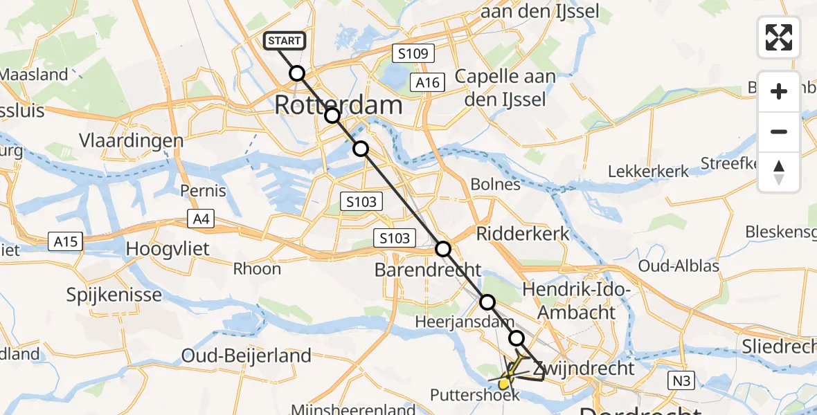 Routekaart van de vlucht: Lifeliner 2 naar Zwijndrecht, Van der Duijn van Maasdamweg