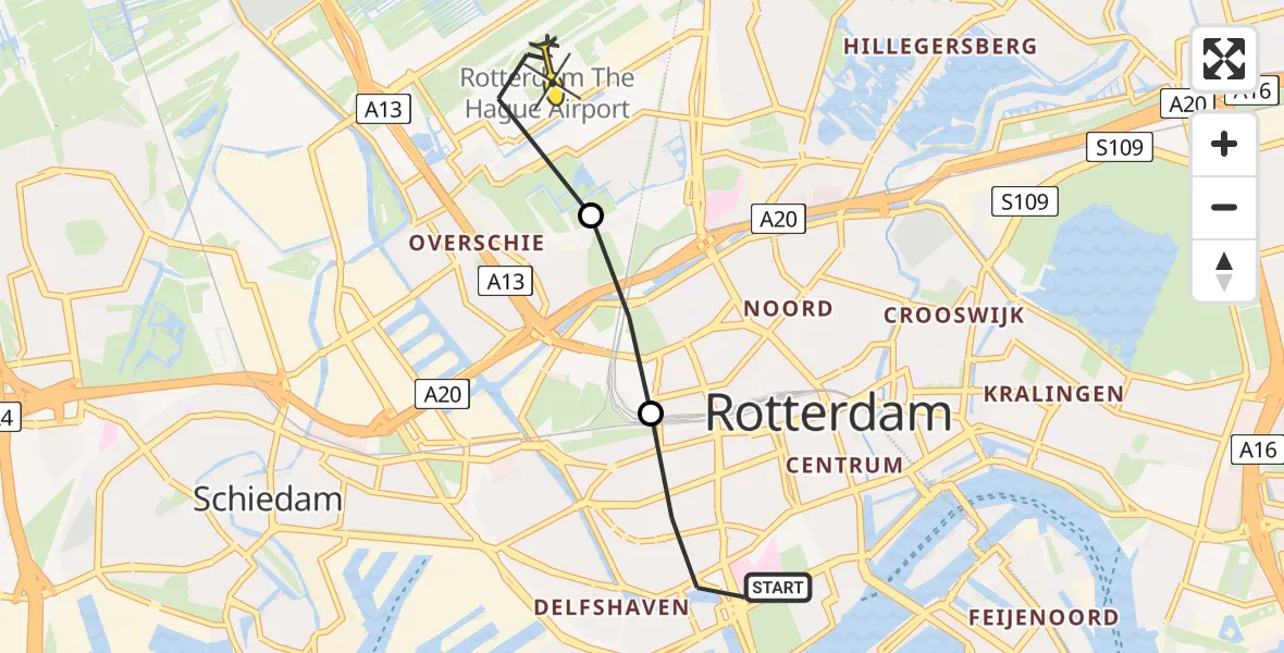 Routekaart van de vlucht: Lifeliner 2 naar Rotterdam The Hague Airport, Schietbaanlaan