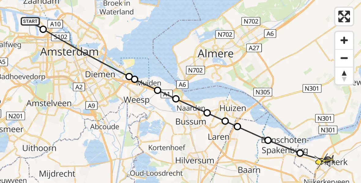 Routekaart van de vlucht: Lifeliner 1 naar Nijkerk, Kompasweg