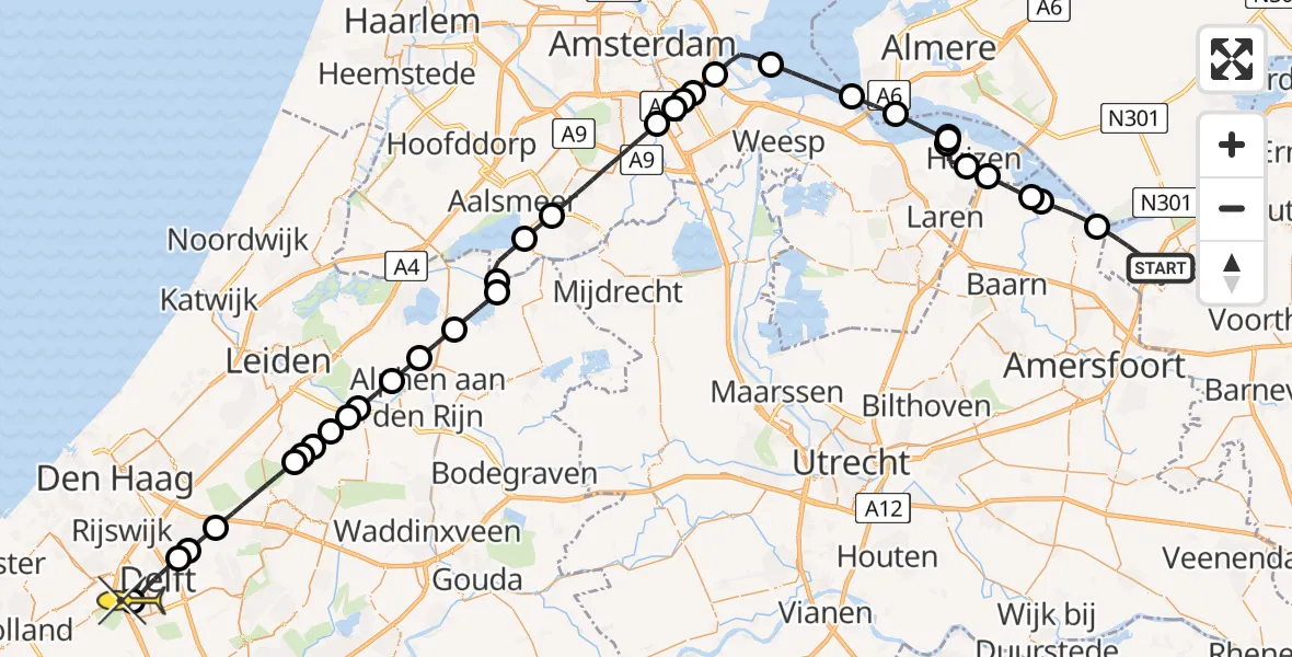 Routekaart van de vlucht: Lifeliner 1 naar Den Hoorn, Dammersbeek