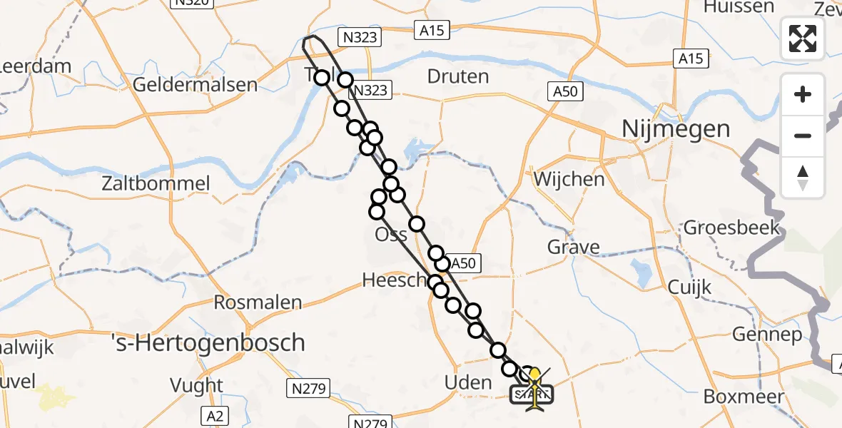 Routekaart van de vlucht: Lifeliner 3 naar Vliegbasis Volkel, Zeelandsedijk