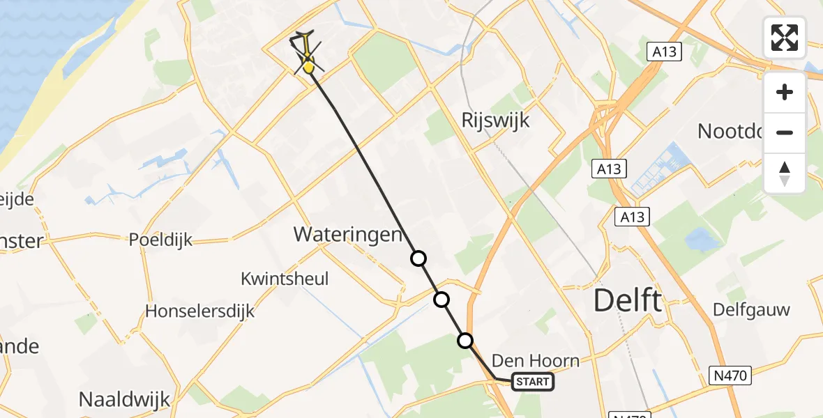Routekaart van de vlucht: Lifeliner 1 naar Den Haag, Lotsweg