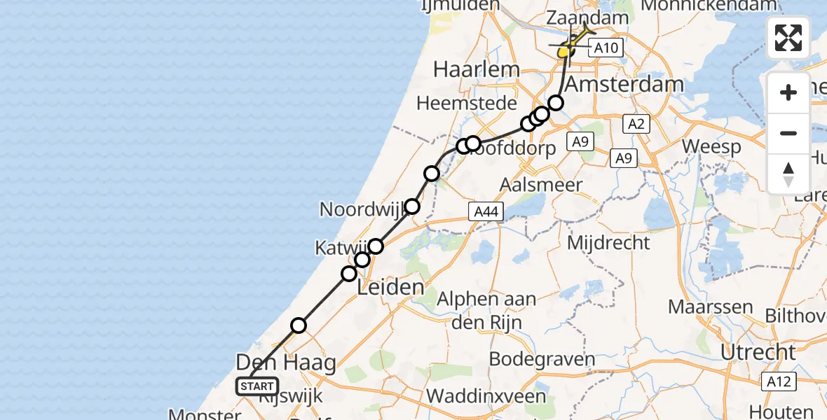 Routekaart van de vlucht: Lifeliner 1 naar Amsterdam Heliport, Albardastraat