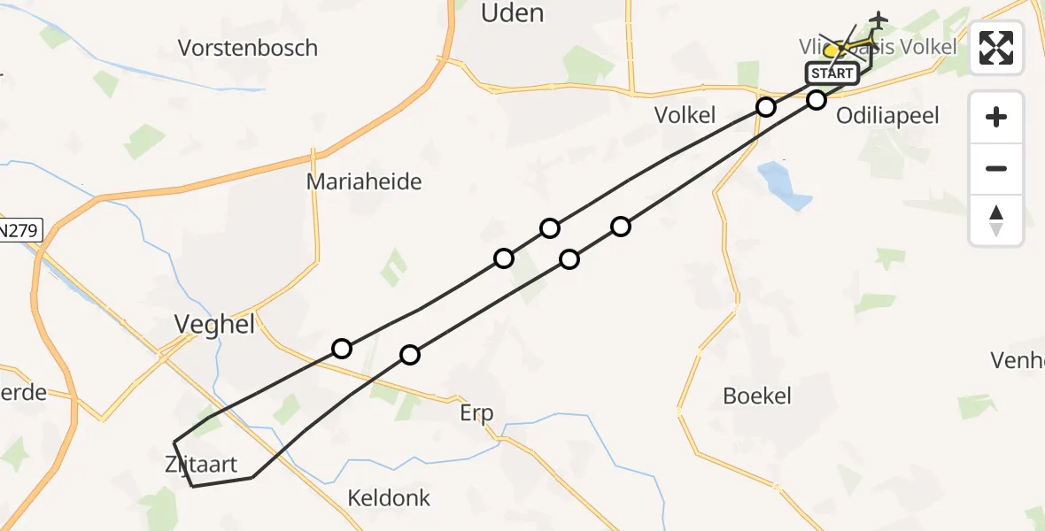 Routekaart van de vlucht: Lifeliner 3 naar Vliegbasis Volkel, Rouwstraat