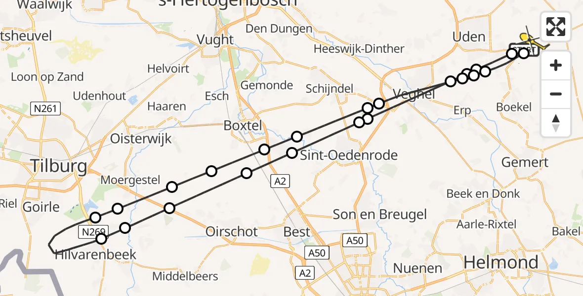 Routekaart van de vlucht: Lifeliner 3 naar Vliegbasis Volkel, Antoniusstraat