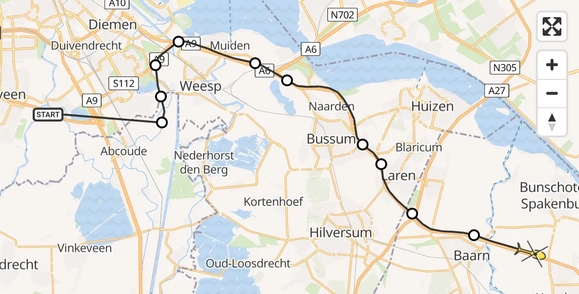 Routekaart van de vlucht: Politieheli naar Bunschoten-Spakenburg, Gein-Zuid