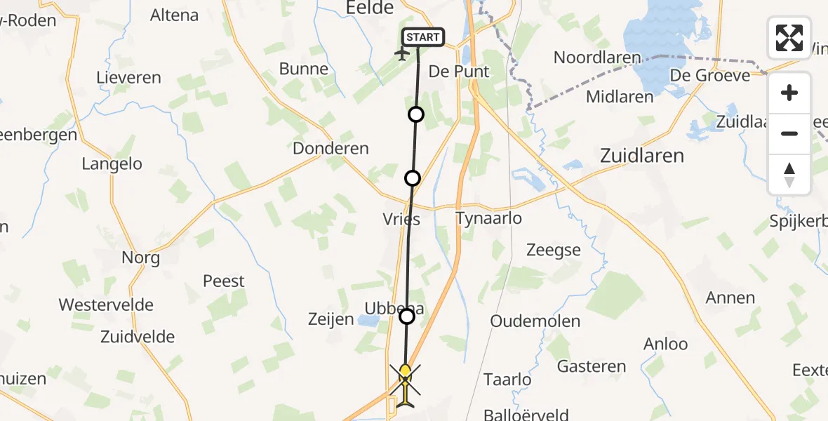 Routekaart van de vlucht: Lifeliner 4 naar Assen, Kerkweg