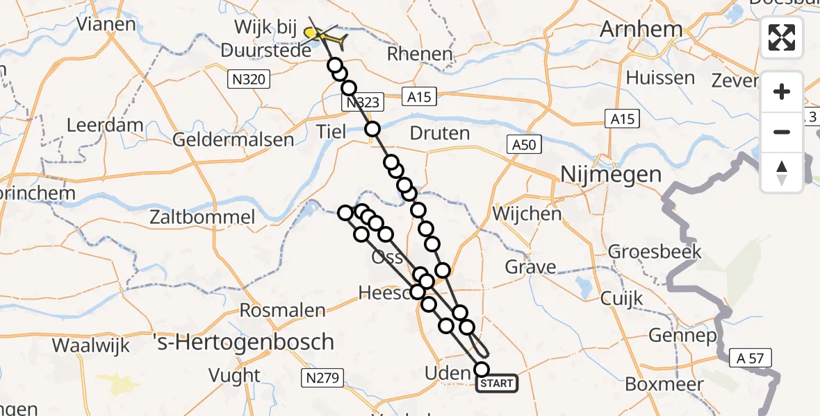 Routekaart van de vlucht: Lifeliner 3 naar Maurik, Zeelandsedijk