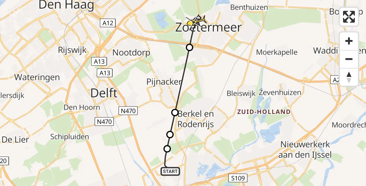 Routekaart van de vlucht: Lifeliner 2 naar Zoetermeer, A16 Rotterdam