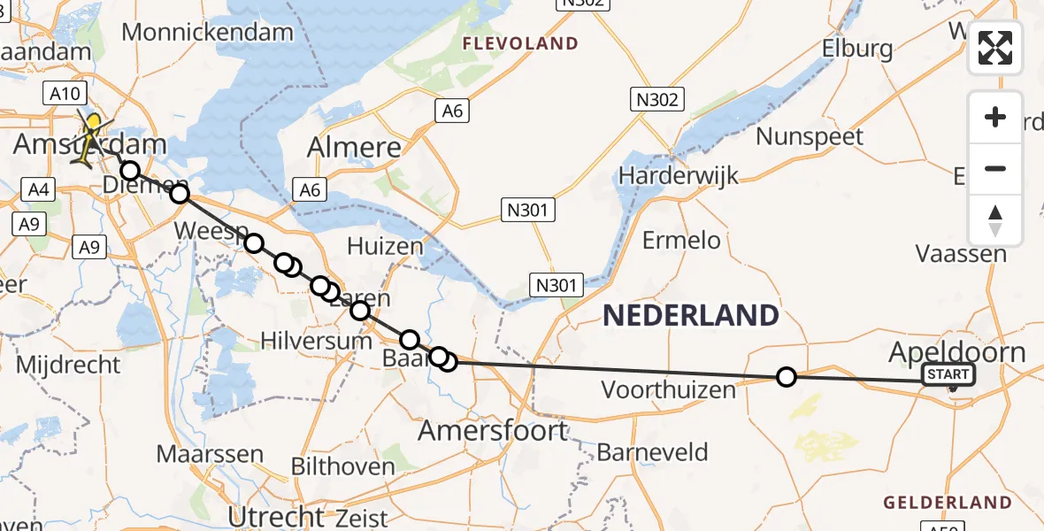 Routekaart van de vlucht: Politieheli naar Amsterdam, Bachlaan