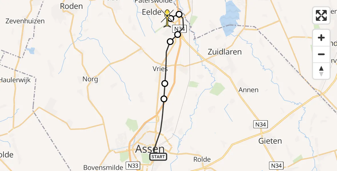 Routekaart van de vlucht: Lifeliner 4 naar Groningen Airport Eelde, Veemarktplein