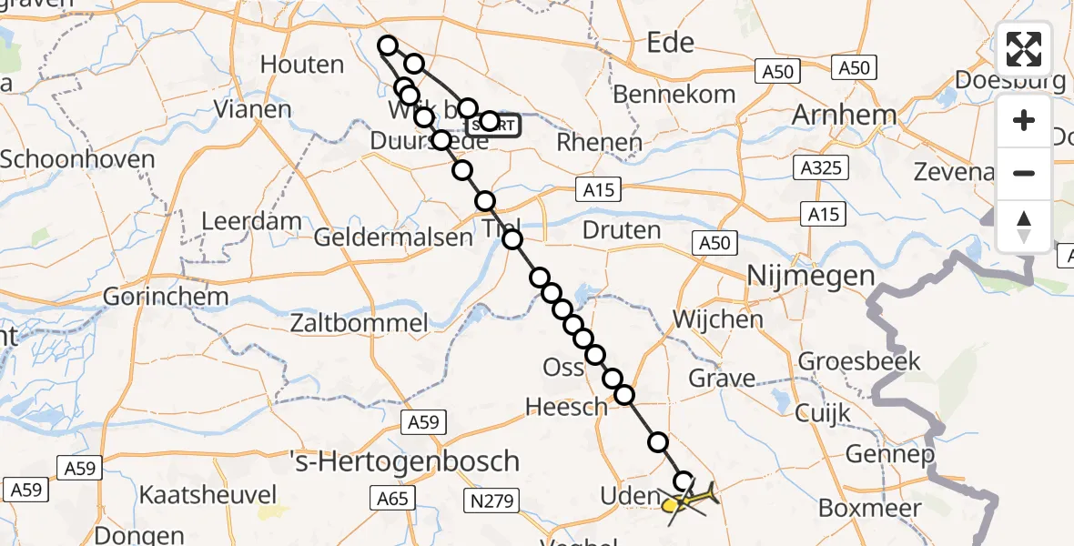 Routekaart van de vlucht: Lifeliner 3 naar Vliegbasis Volkel, Lekdijk