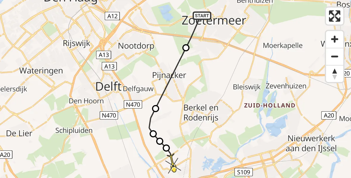 Routekaart van de vlucht: Lifeliner 2 naar Rotterdam The Hague Airport, Fivelingo