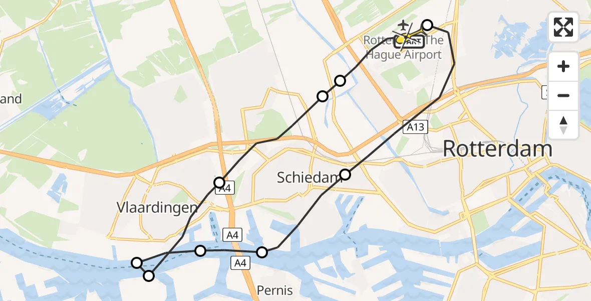 Routekaart van de vlucht: Lifeliner 2 naar Rotterdam The Hague Airport, Zaventembaan