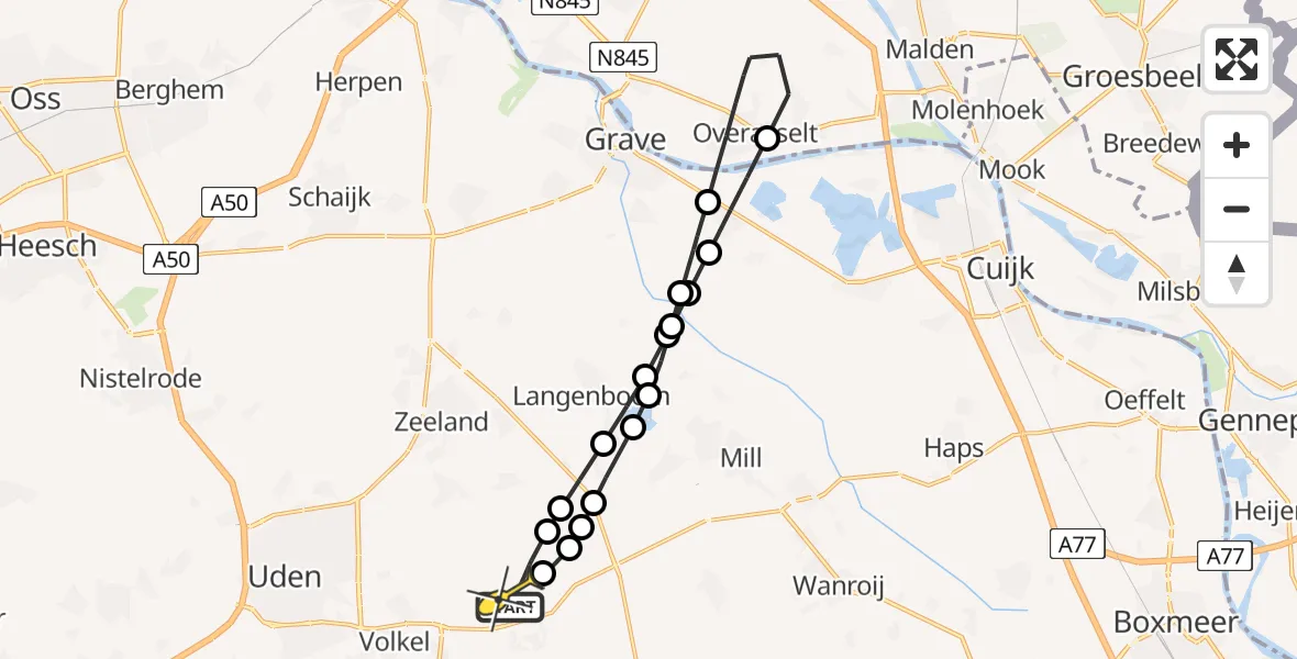 Routekaart van de vlucht: Lifeliner 3 naar Vliegbasis Volkel, Zeelandsedijk