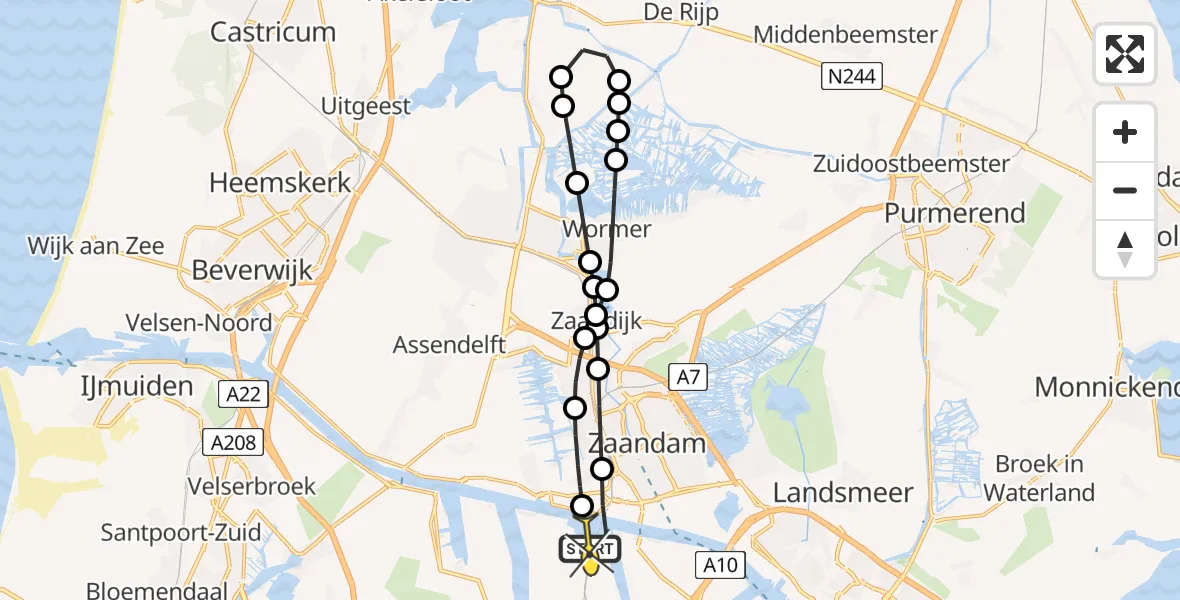 Routekaart van de vlucht: Lifeliner 1 naar Amsterdam Heliport, Grote Tocht