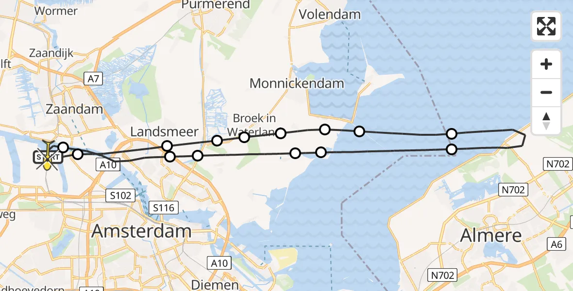 Routekaart van de vlucht: Lifeliner 1 naar Amsterdam Heliport, Westhavenweg