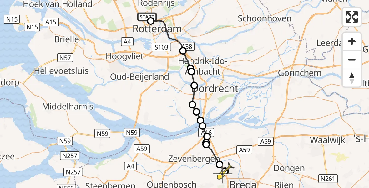 Routekaart van de vlucht: Lifeliner 2 naar Prinsenbeek, Van der Duijn van Maasdamweg