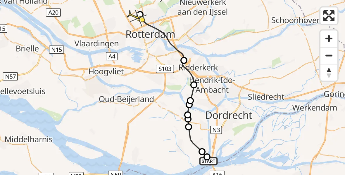 Routekaart van de vlucht: Lifeliner 2 naar Rotterdam The Hague Airport, Mariapolder