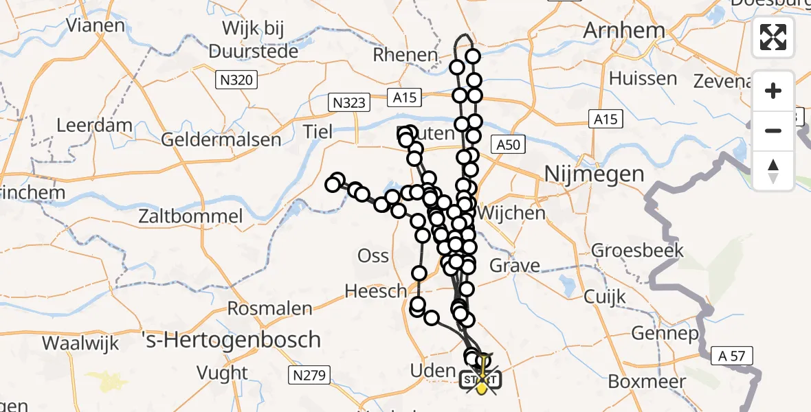 Routekaart van de vlucht: Lifeliner 3 naar Vliegbasis Volkel, De Bunders