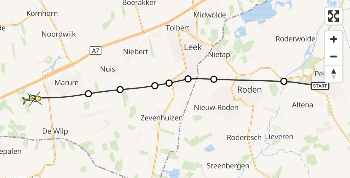Routekaart van de vlucht: Lifeliner 4 naar Marum, Scharenhulsedijk