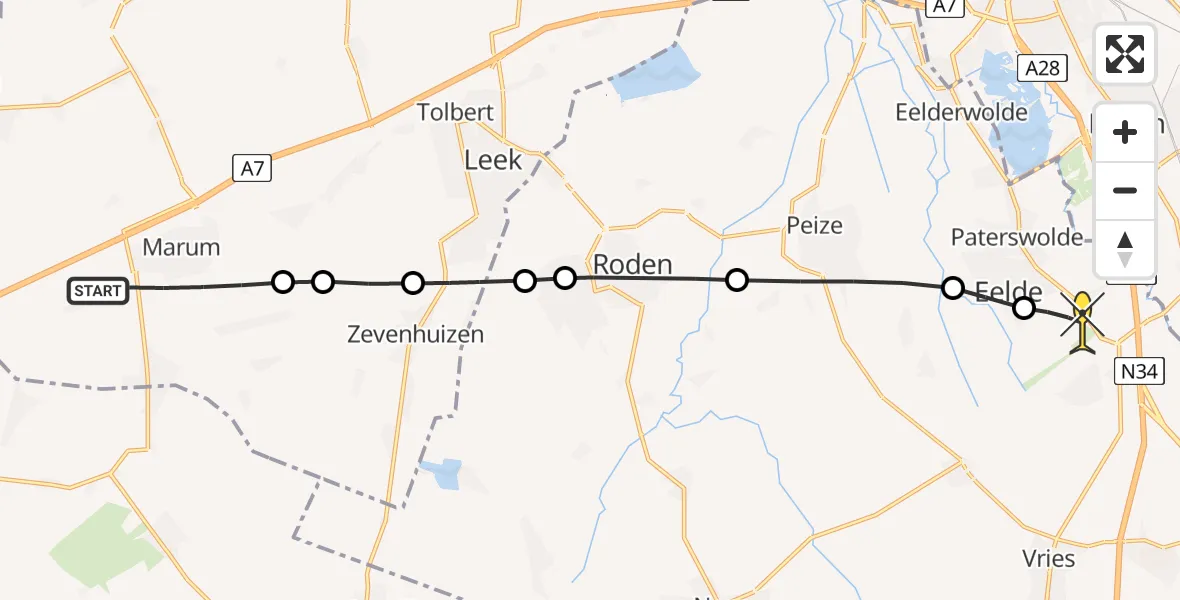 Routekaart van de vlucht: Lifeliner 4 naar Groningen Airport Eelde, Houtwal