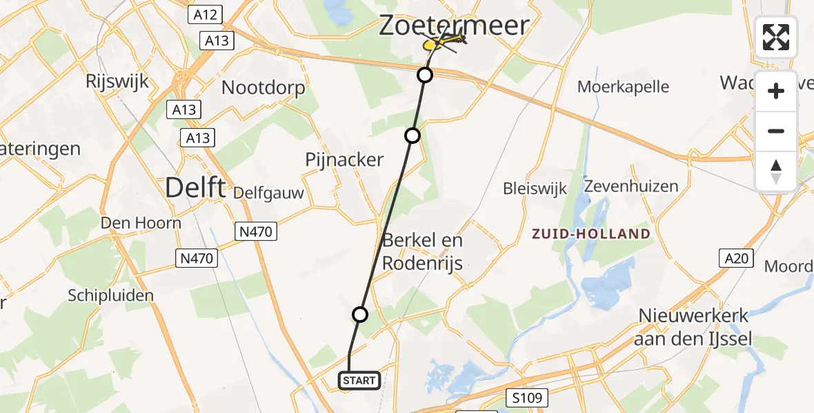 Routekaart van de vlucht: Lifeliner 2 naar Zoetermeer, A16 Rotterdam