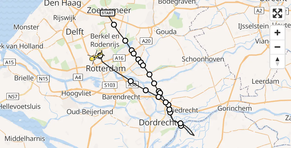 Routekaart van de vlucht: Lifeliner 2 naar Rotterdam The Hague Airport, Eerste Stationsstraat