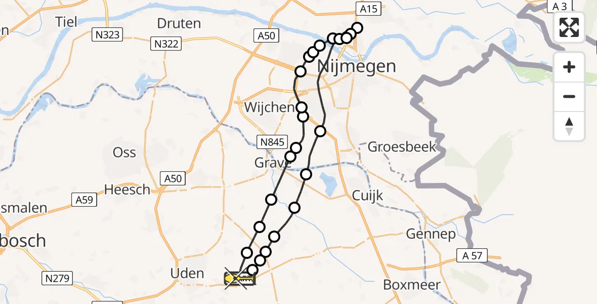 Routekaart van de vlucht: Lifeliner 3 naar Vliegbasis Volkel, Millsebaan