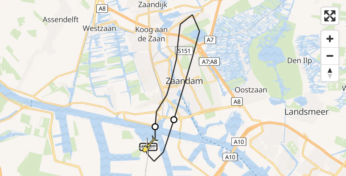 Routekaart van de vlucht: Lifeliner 1 naar Amsterdam Heliport, Elbaweg