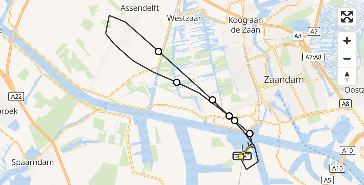 Routekaart van de vlucht: Lifeliner 1 naar Amsterdam Heliport, Elbaweg