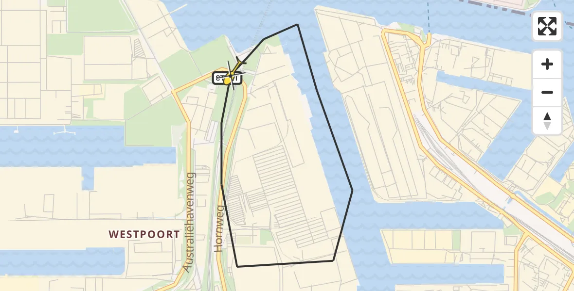 Routekaart van de vlucht: Lifeliner 1 naar Amsterdam Heliport, Hornweg